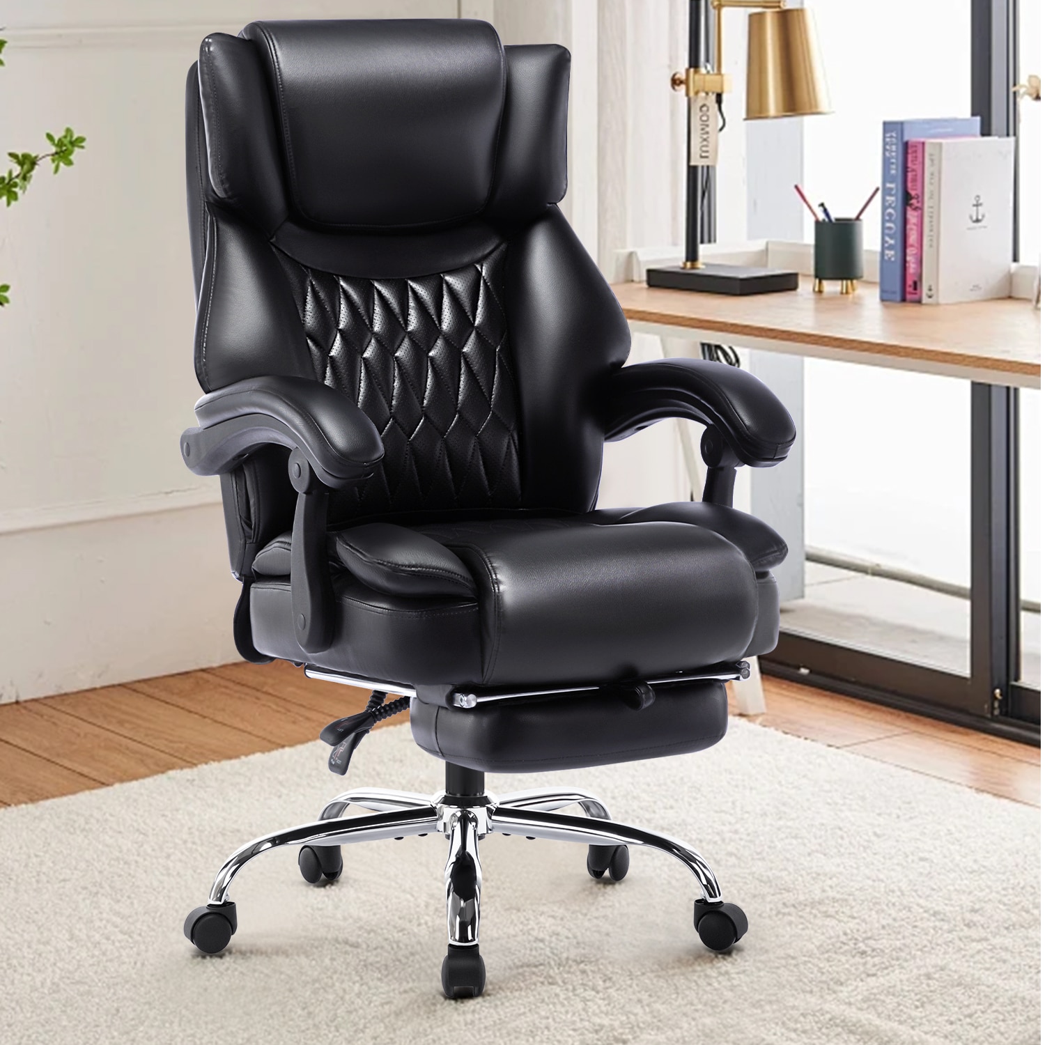 High Back Massage Reclining Office Chair With Footrest - Executive Computer Home Desk Massaging Lumbar Cushion, Adjustable Angle, Breathable Thick Padding For Comfort_voghion.com